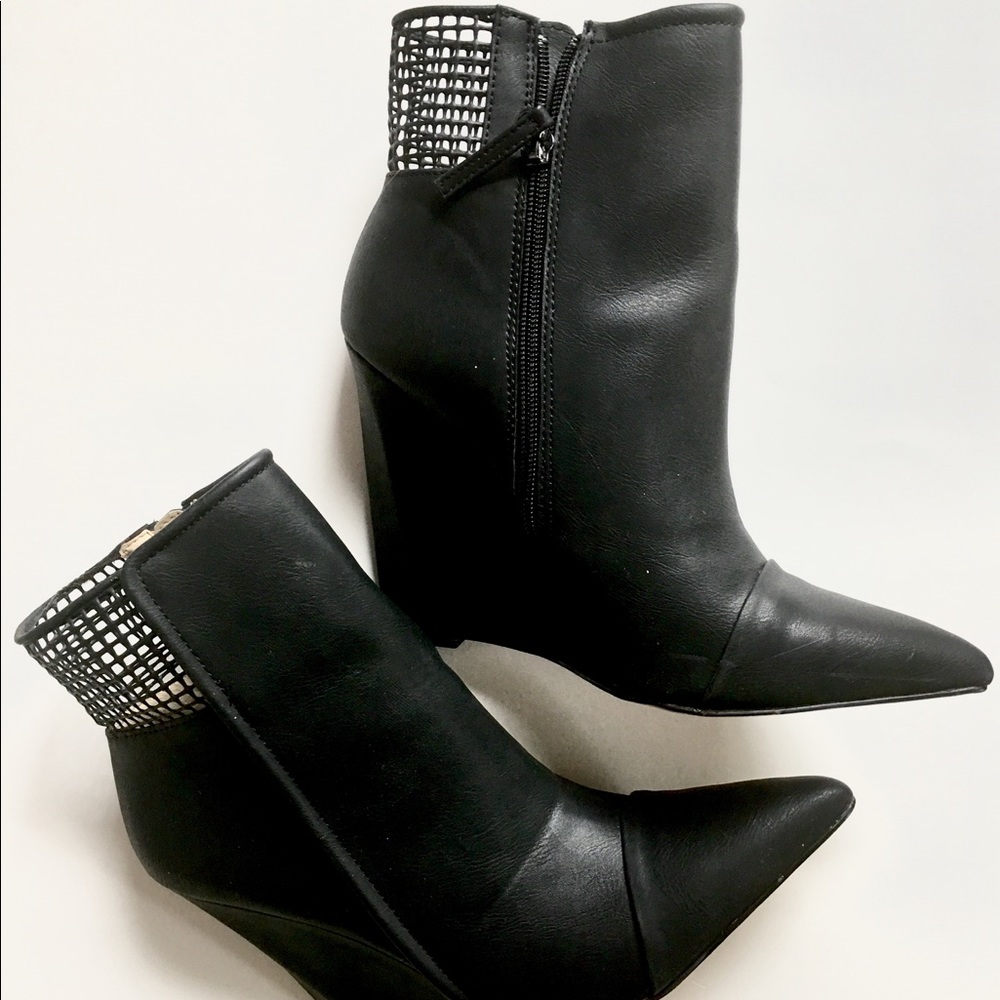 Caged Black Wedge Booties